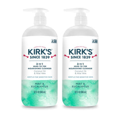 Kirk's 3-in-1 cleanser in a pump bottle for convenient head-to-toe care.