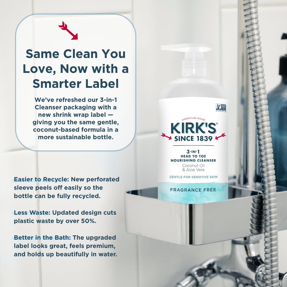 Kirk's 3-in-1 pump bottle in bathroom scene.