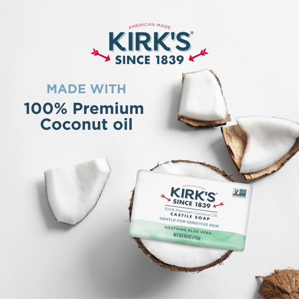 Kirk's Castile Soap Aloe Vera bar soothing and hydrating skin.
