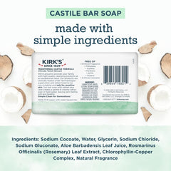 Kirk's Castile Soap Fragrance Free Unscented bar for sensitive skin care.