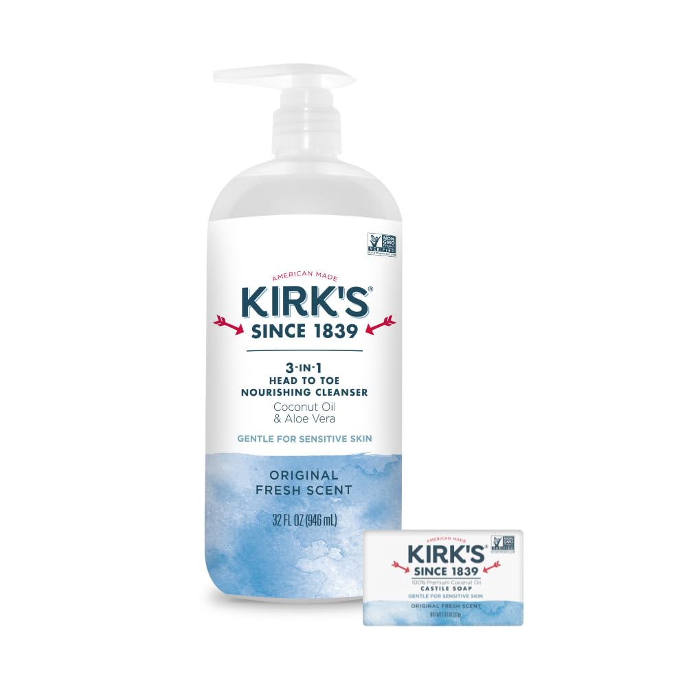 Kirk's head-to-toe cleanser bottle with 32 oz size for a simple daily routine