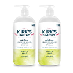 Kirk's 3-in-1 bottle with pump offers easy head-to-toe cleansing.