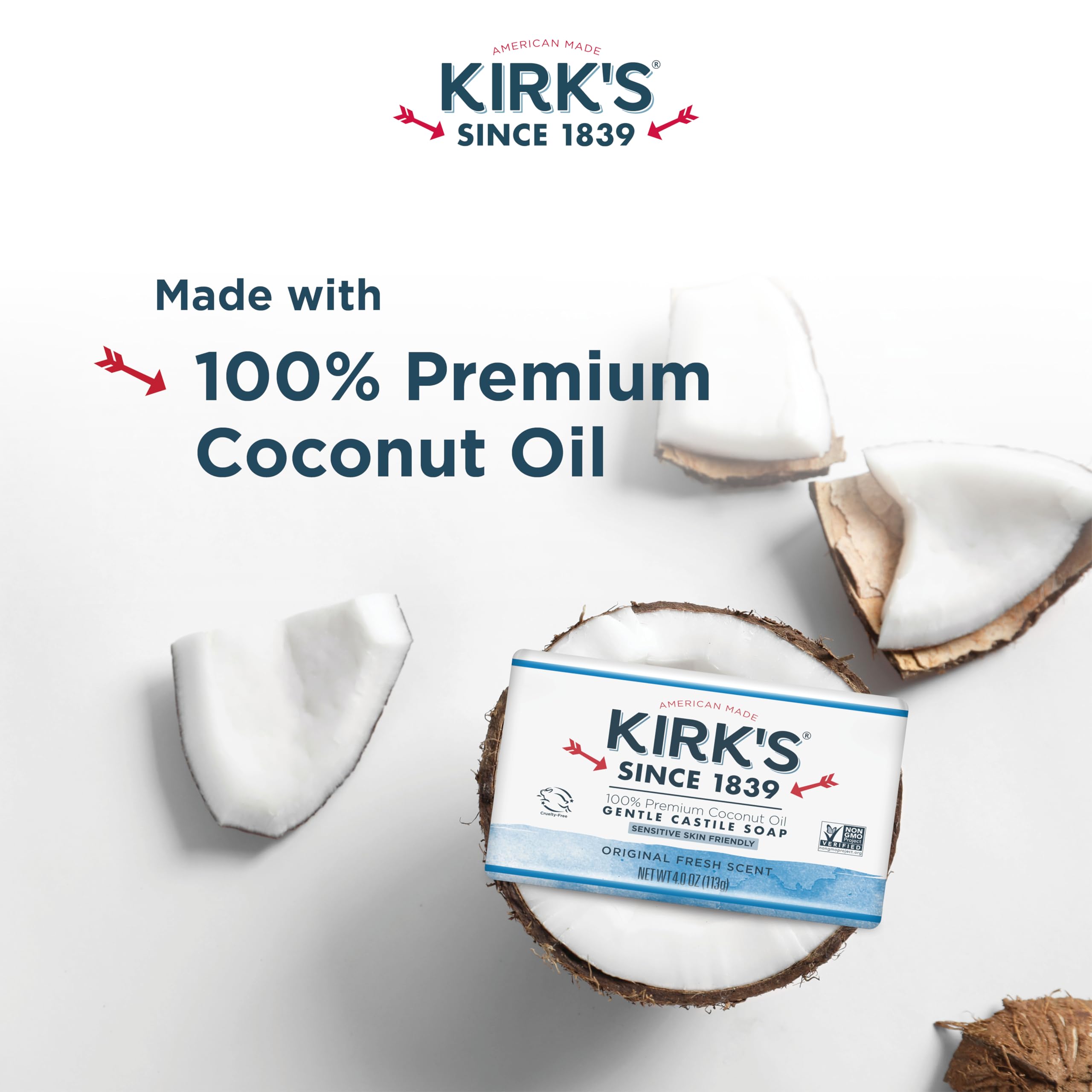 Kirk's Original Coco Castile Soap hand lather shows mild, skin-friendly cleansing.