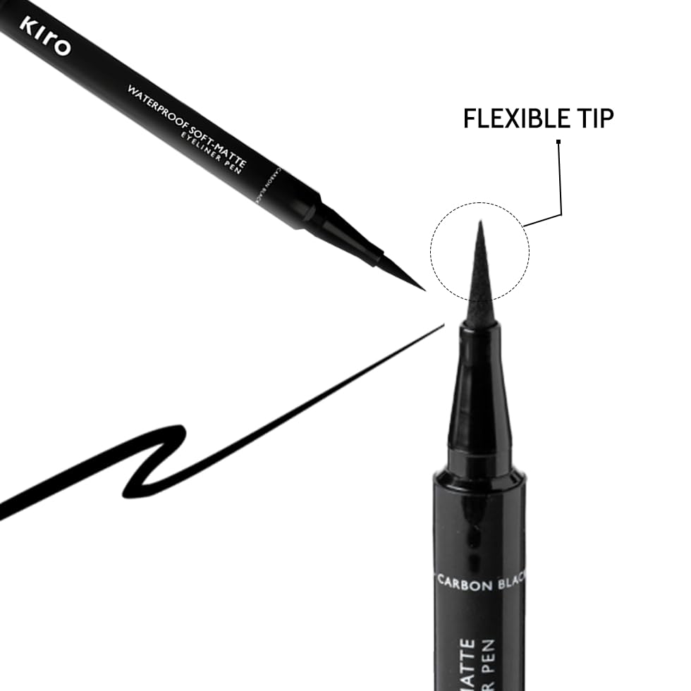 KIRO Soft-Matte Eyeliner carbon black dries-in-seconds display of quick-dry formula.