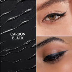 KIRO Soft-Matte Eyeliner carbon black winged-look close-up illustrating bold matte definition.