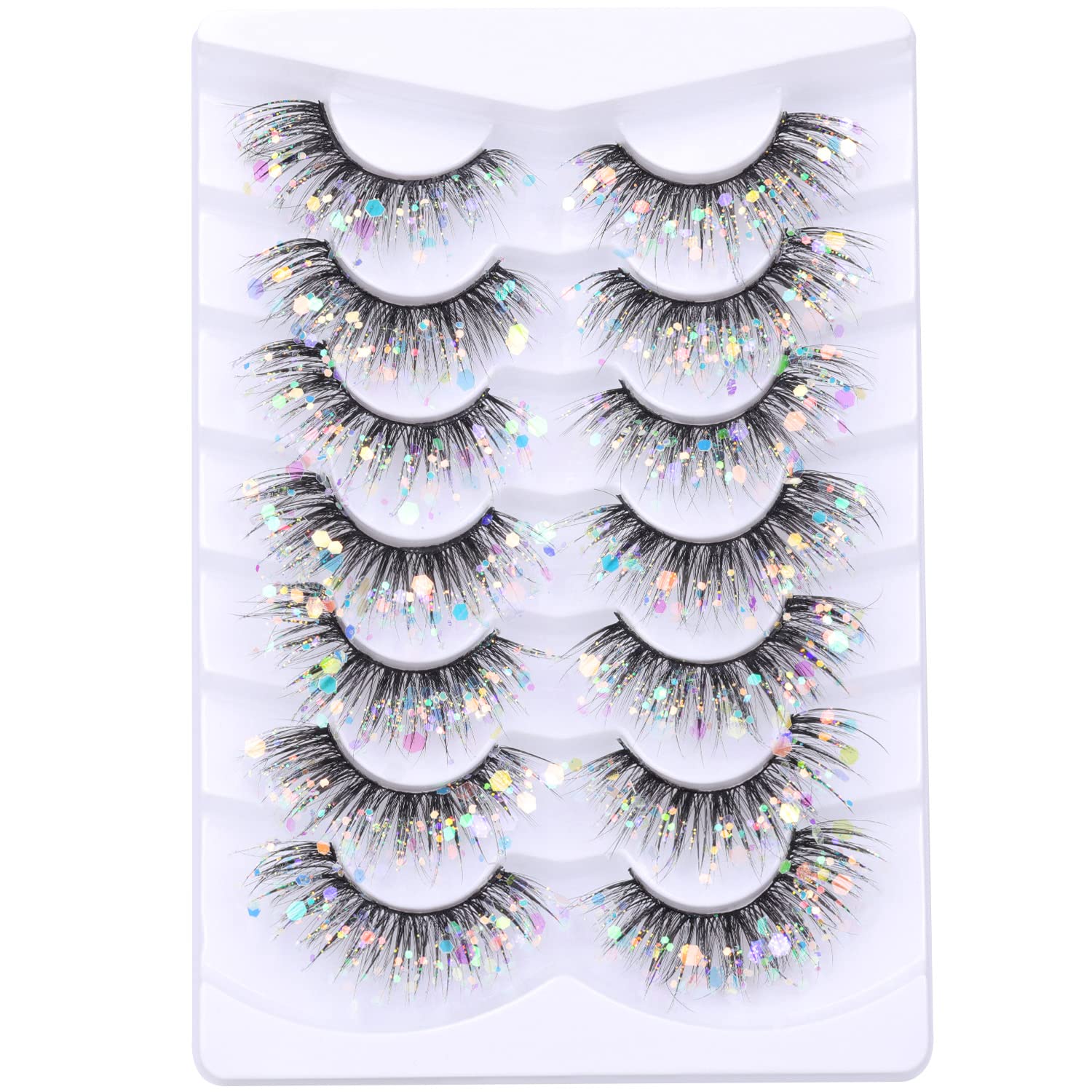 Kiromiro Glitter Lashes Cat Eye Pack with dramatic length and glow-in-the-dark glitter.