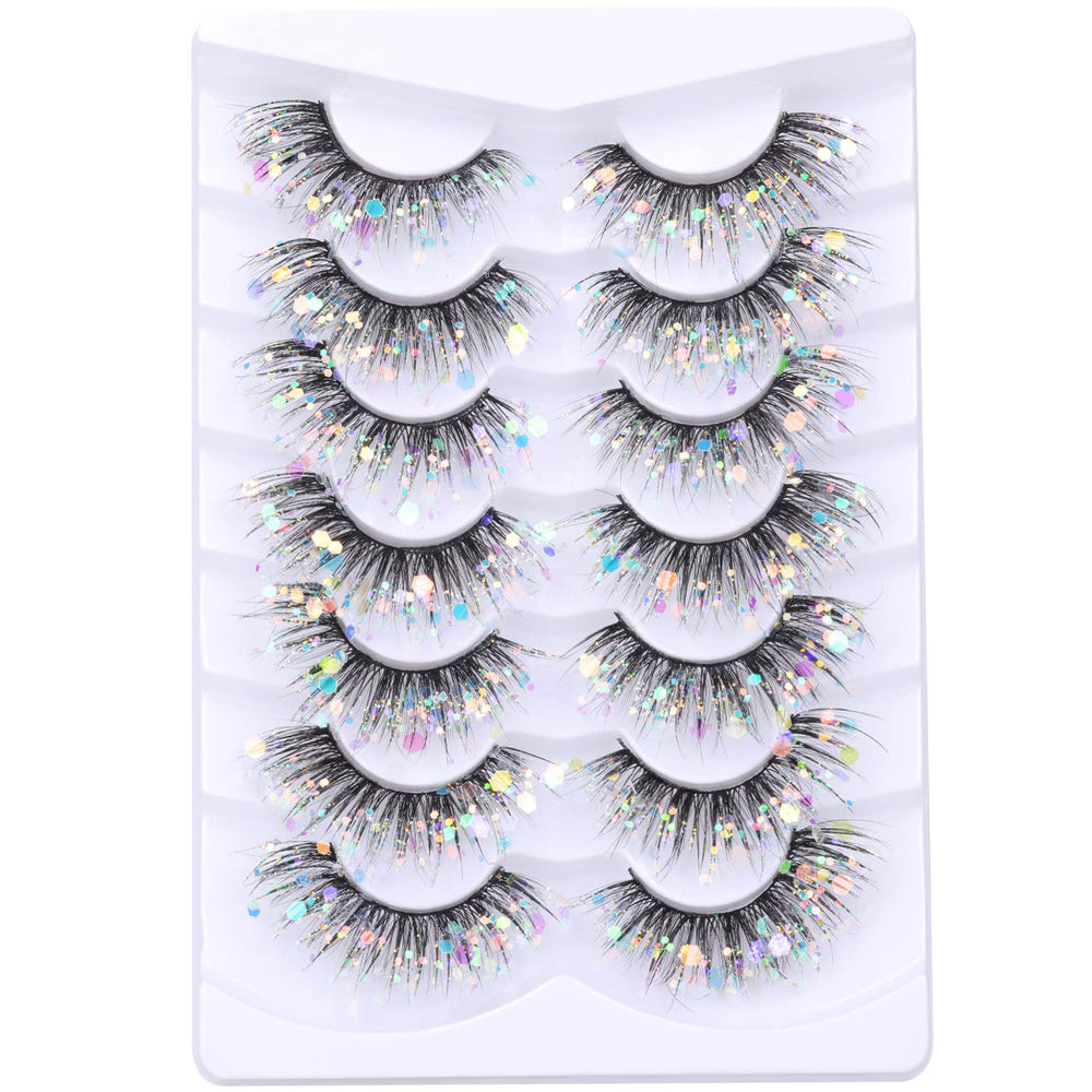 Kiromiro Glitter Lashes Cat Eye Pack with dramatic length and glow-in-the-dark glitter.