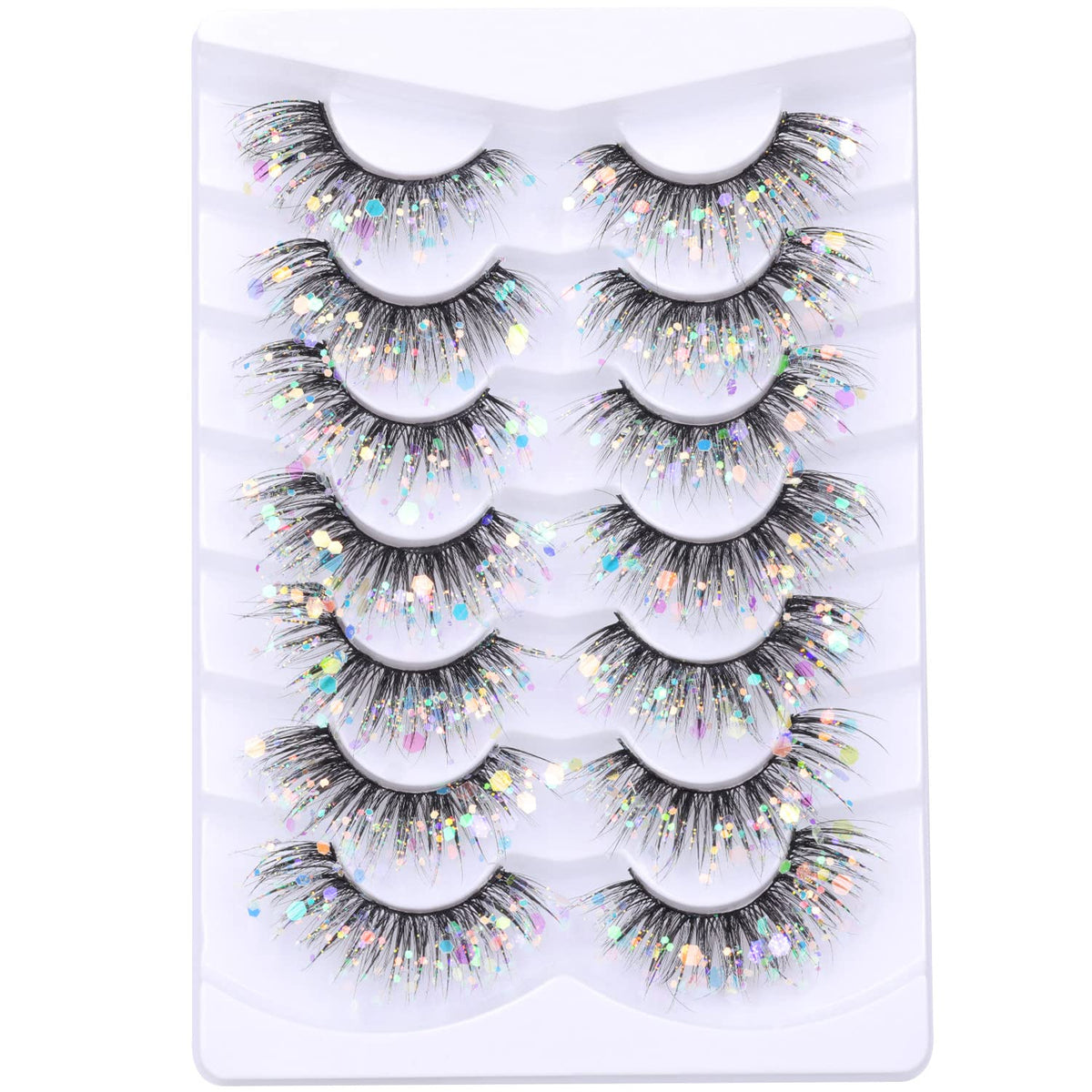 Kiromiro Glitter Lashes Cat Eye Pack with dramatic length and glow-in-the-dark glitter.