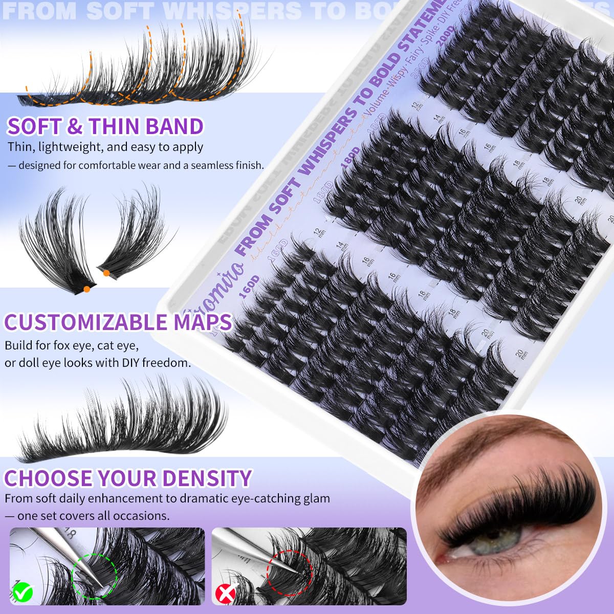 Kiromiro lightweight fluffy lashes blend seamlessly with natural lashes.