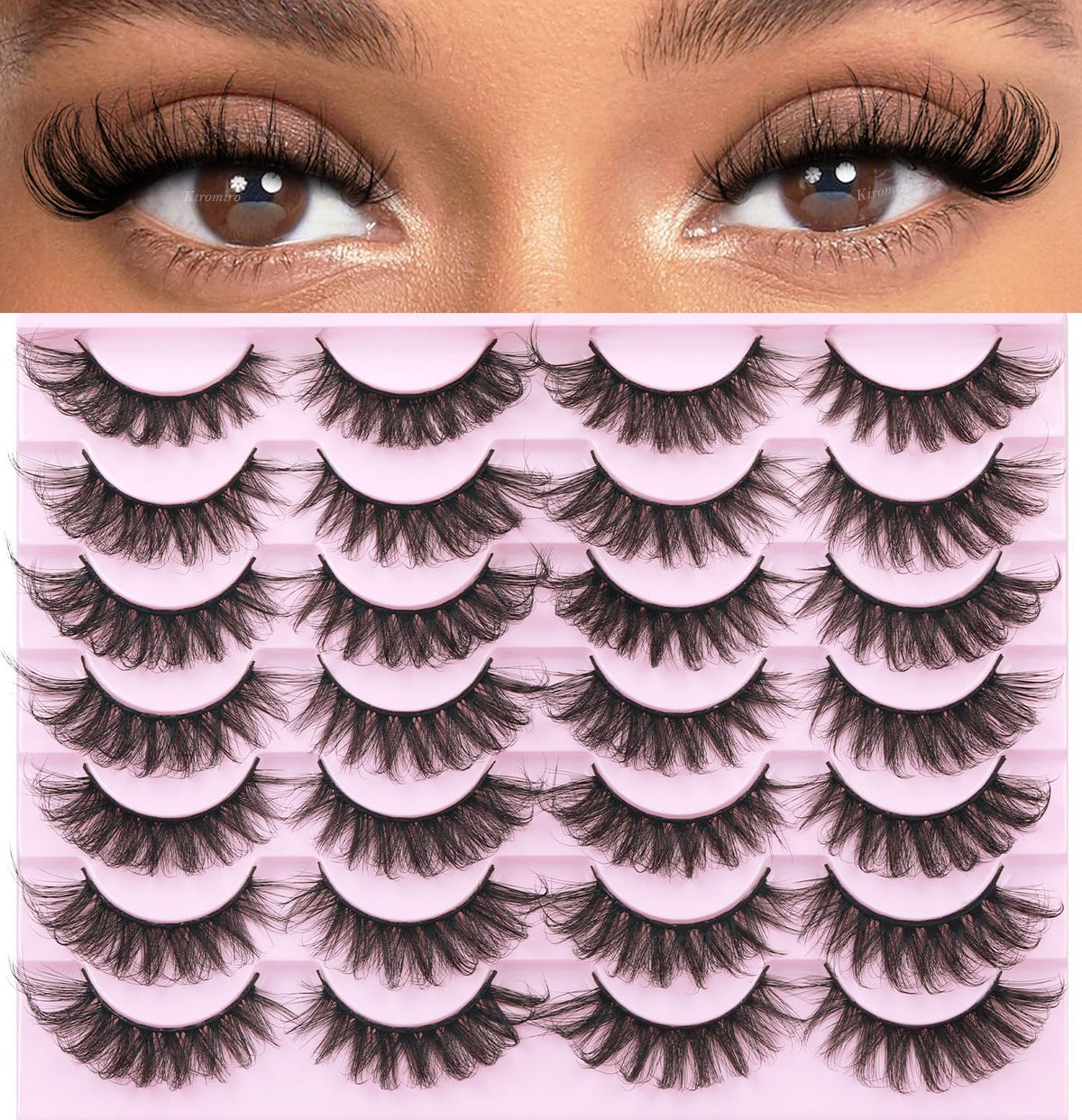 Kiromiro mink lashes with 6D volume for a natural, wispy 17mm fringe.