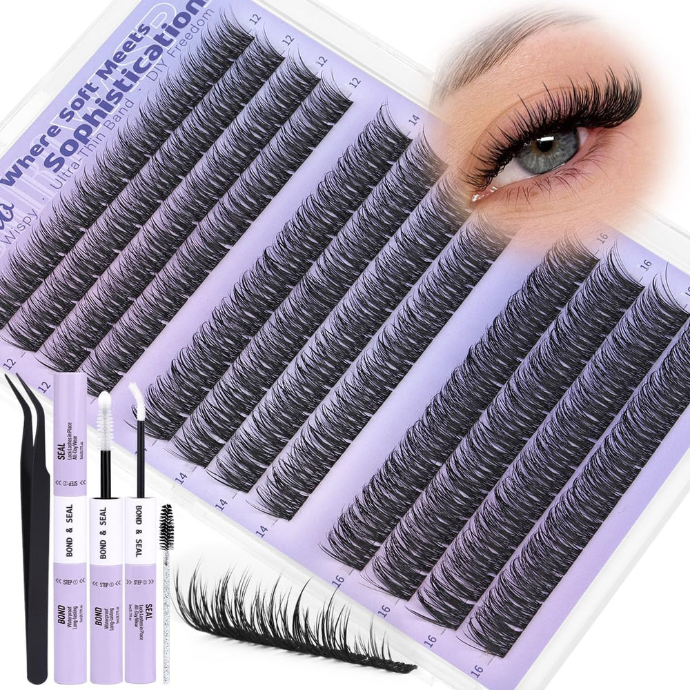 Kiromiro natural lash clusters kit 12-16mm close-up for wispy daily lashes.