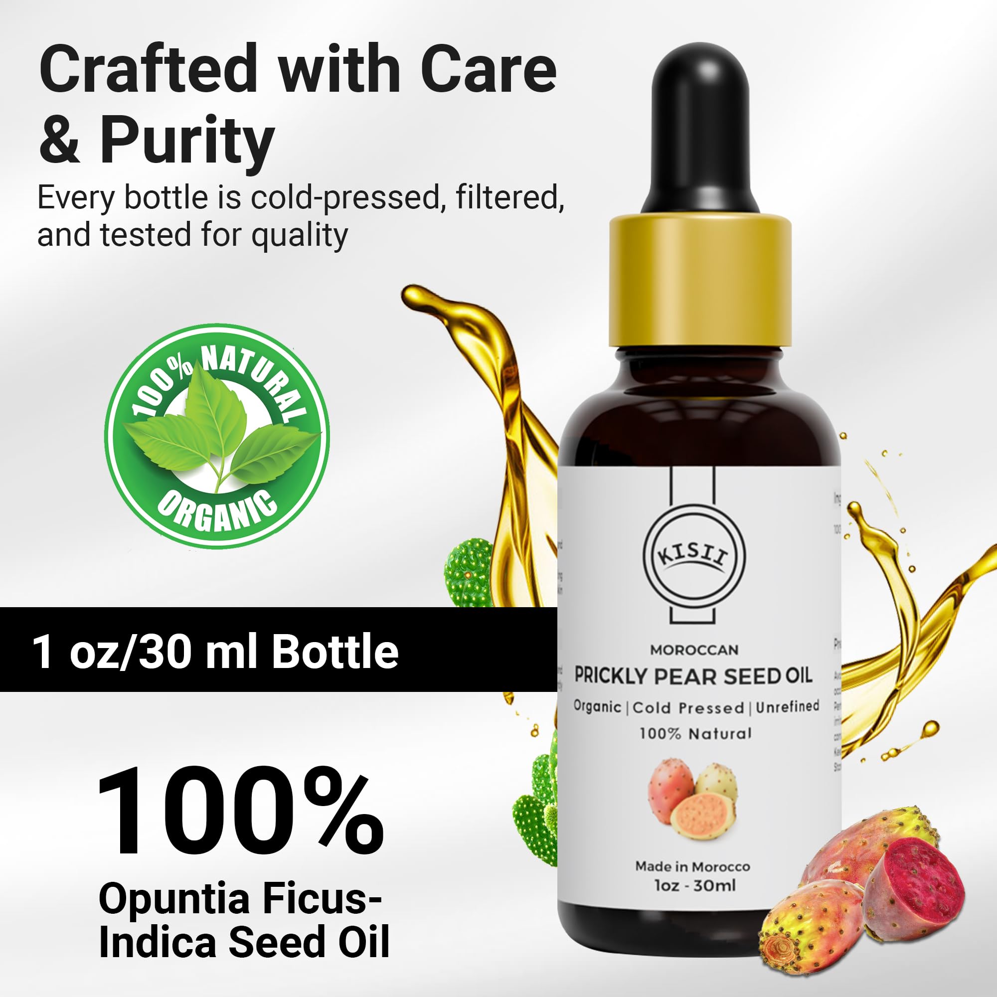 Kisii prickly pear seed oil absorbs quickly for smooth skin.
