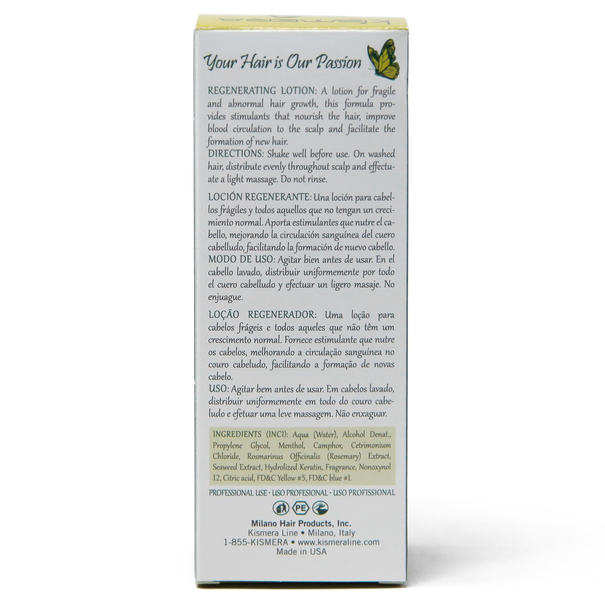 Front label of Kismera Hair Growth Lotion for easy daily scalp care.