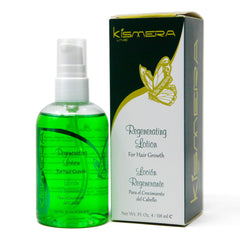 Pouring Kismera Hair Growth Lotion to begin a gentle scalp massage.