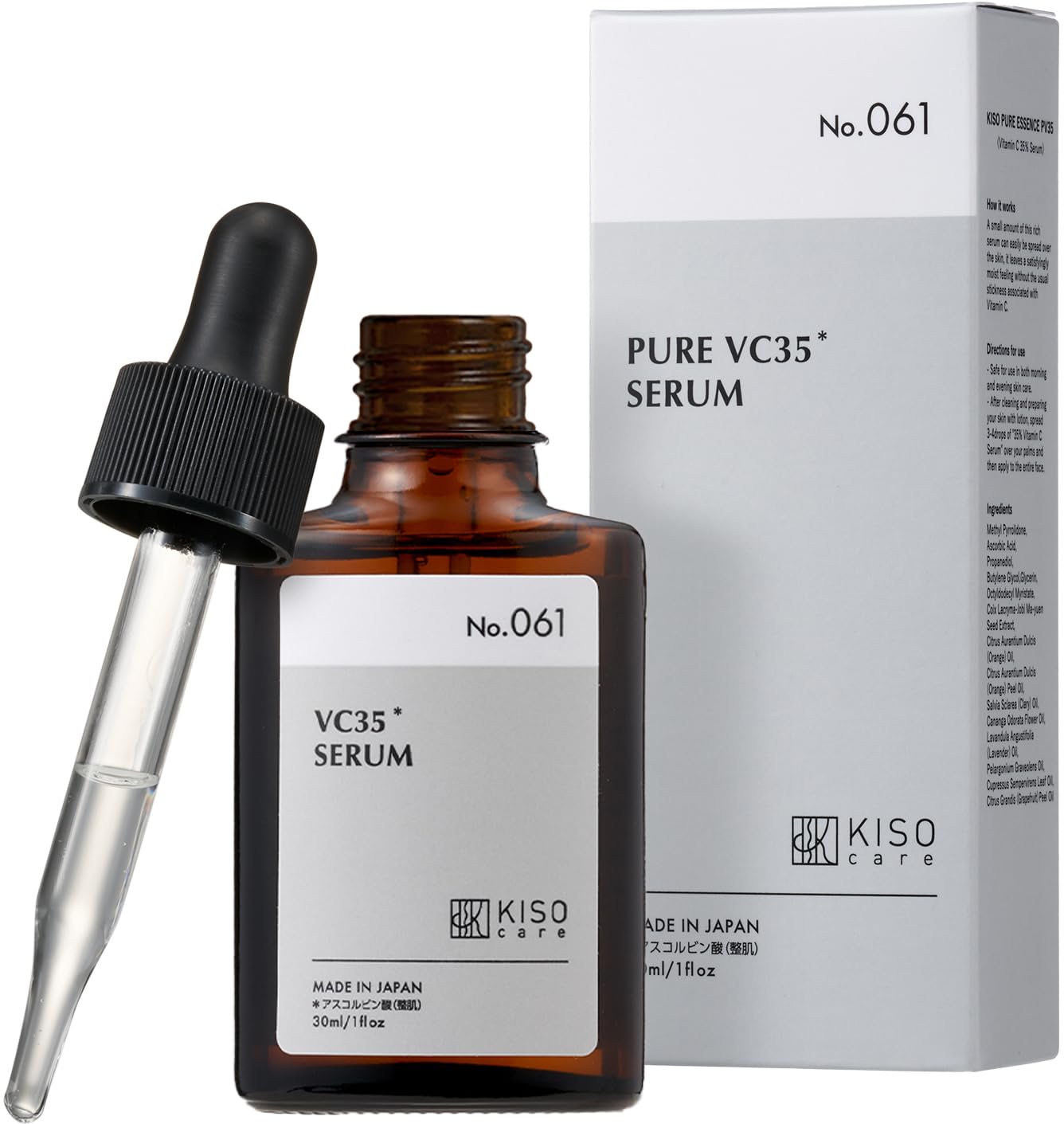 KisoCare Pure Vitamin C 35% Serum bottle on a clean surface for brightening texture