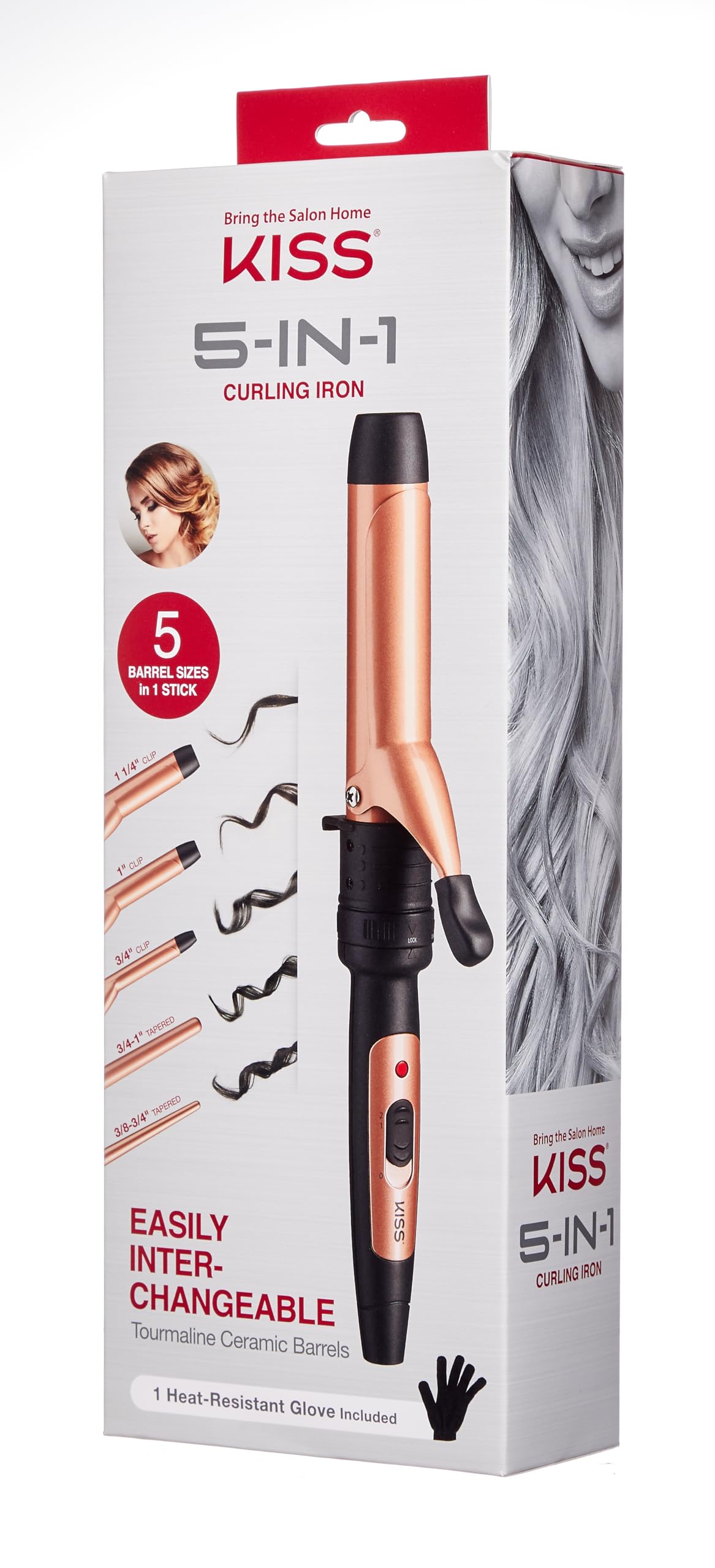 KISS 5-in-1 tapered wand for varied curl patterns