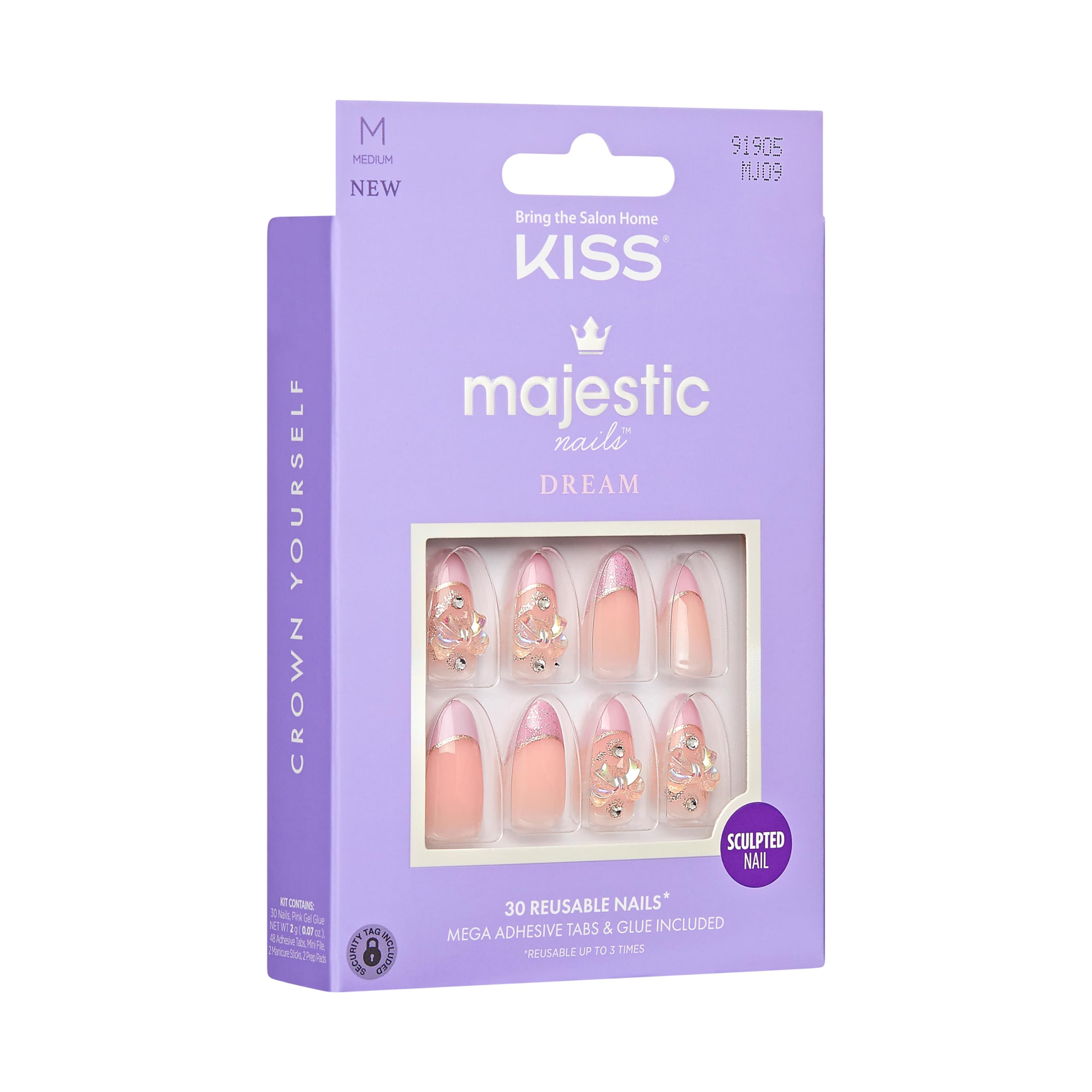 KISS Majestic nails closeup jewels detail emphasizes luxurious salon-like finish