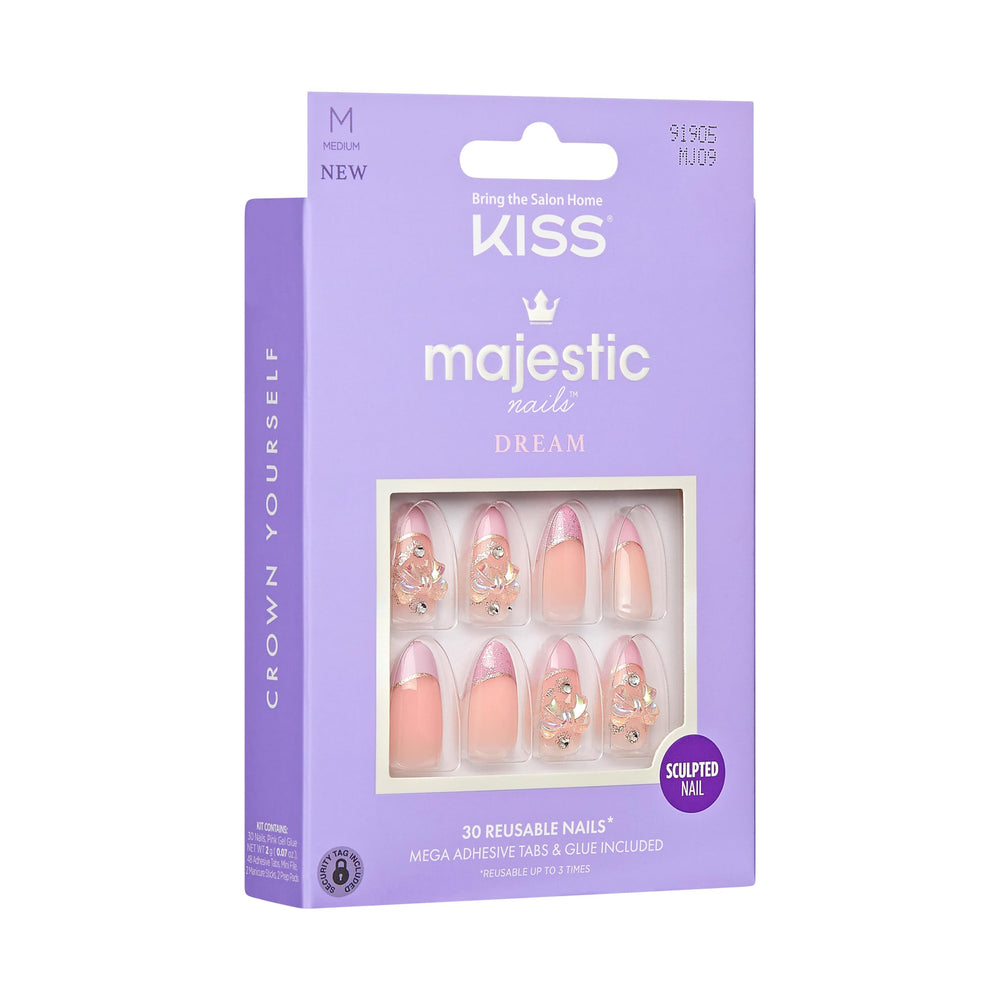 KISS Majestic nails closeup jewels detail emphasizes luxurious salon-like finish
