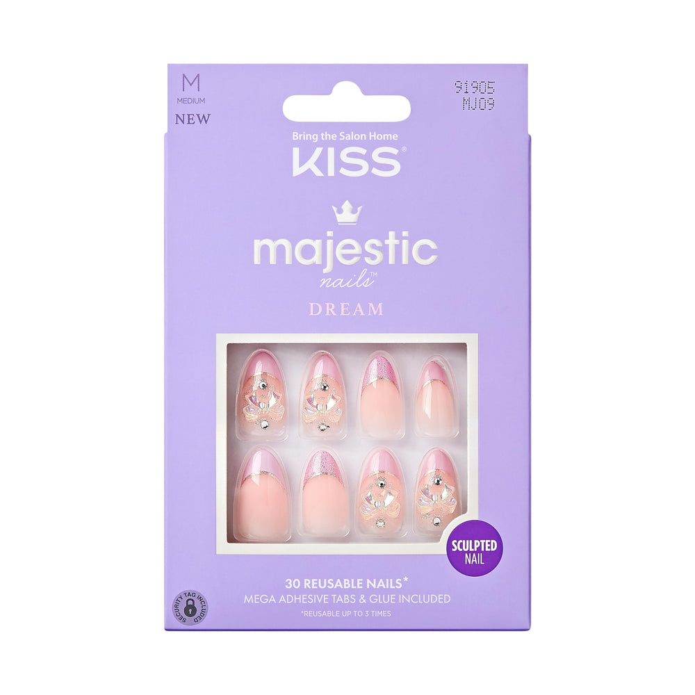 KISS Majestic nails front view with light pink almond tips for an easy at-home manicure