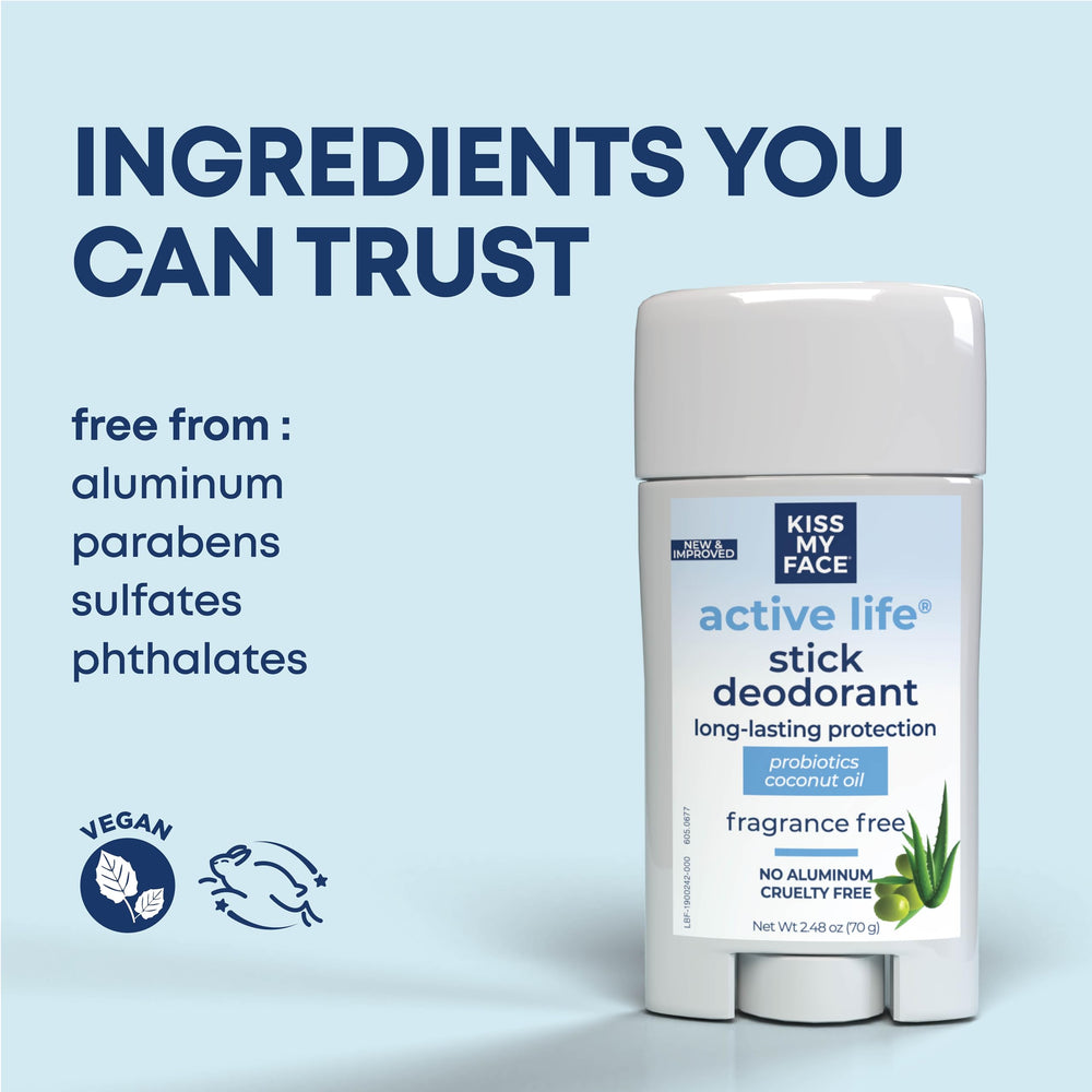 Kiss My Face Active Life with coconut oil and probiotics nourishes skin