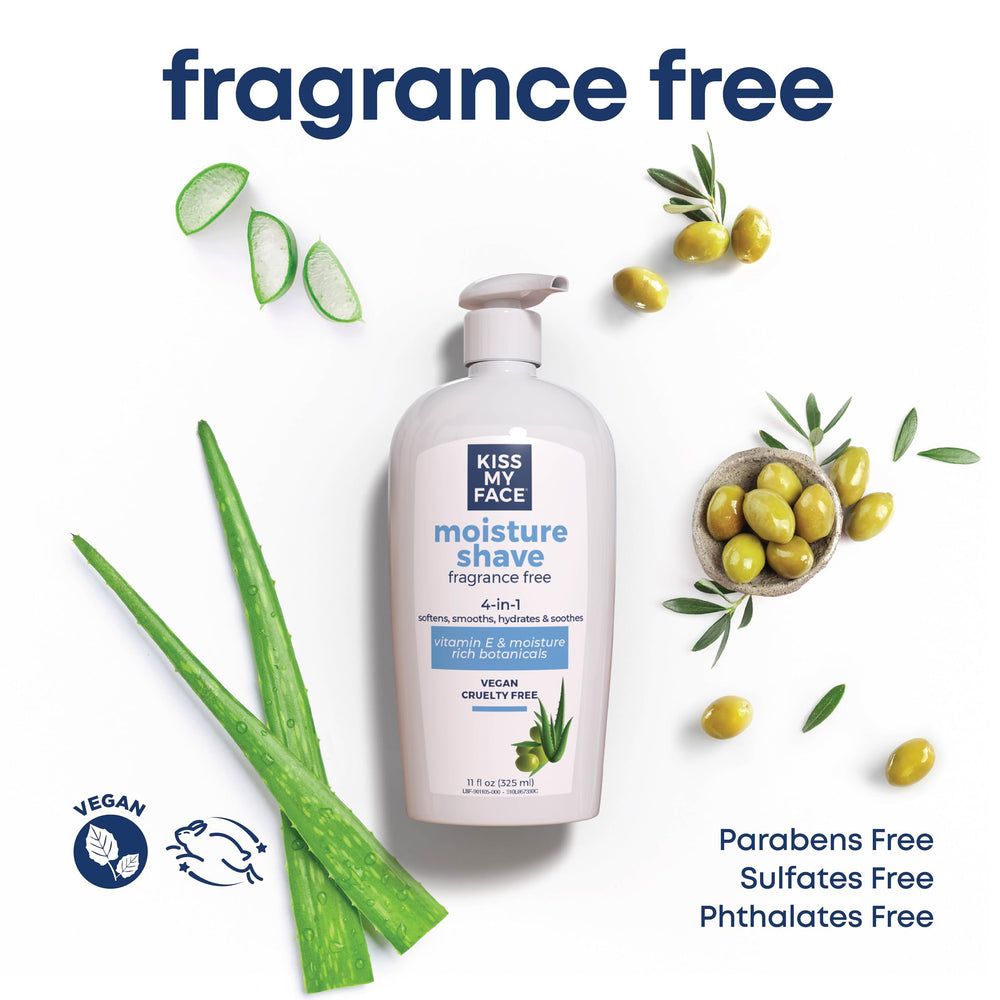 Foamy lather from Kiss My Face shave cream ready for a smooth close shave.