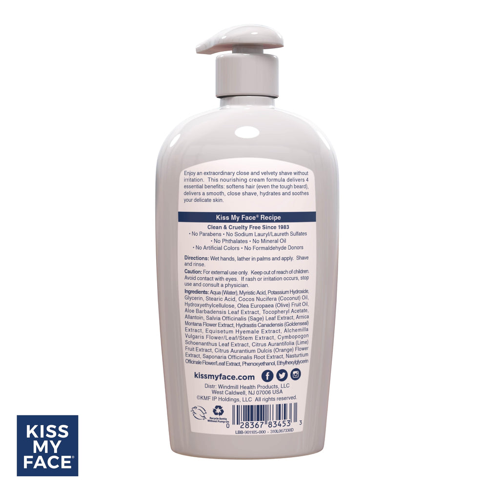 Four-pack packaging of Kiss My Face Moisture Shave Cream for value.