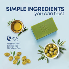 Kiss My Face olive oil bar soap close-up; high olive oil content for hydration.