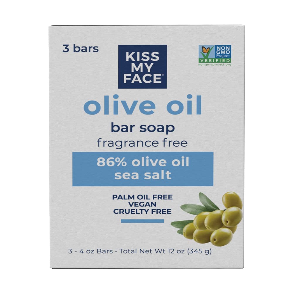 Kiss My Face Pure Olive Oil Soap 4oz bar for gentle daily cleansing and hydration.