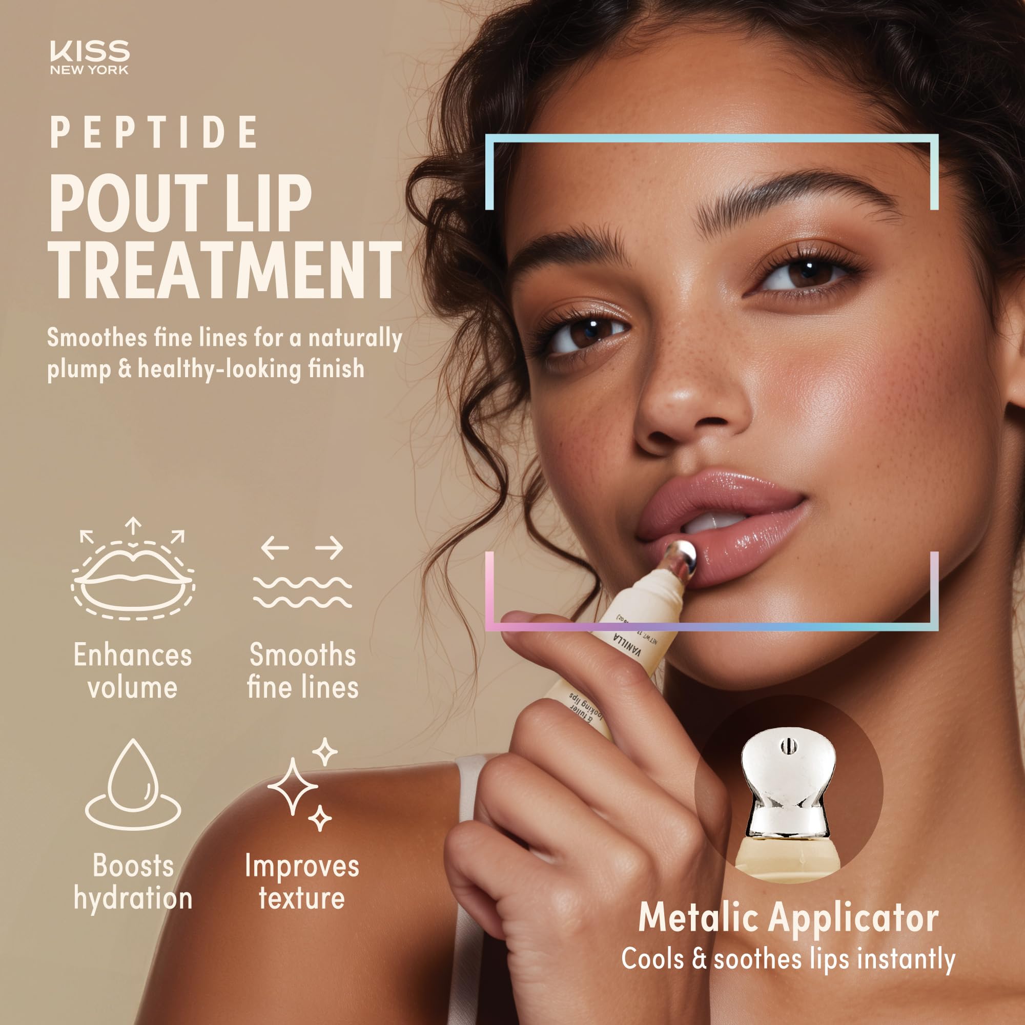 KISS NEW YORK Peptide Lip Treatment cooling metal tip close-up soothing application