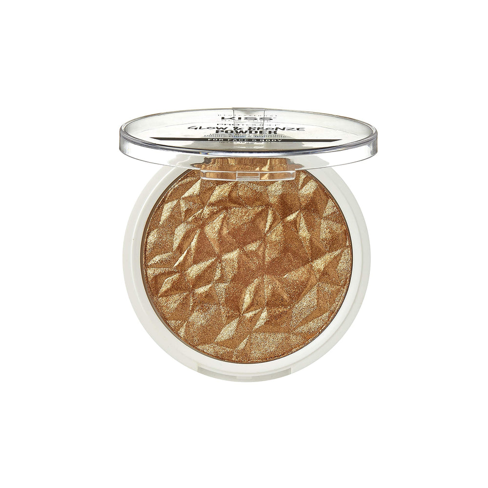 KISS NEW YORK Pro Touch Glow and Bronze Powder cheek application demonstrates sun-kissed dimension with seamless blend.