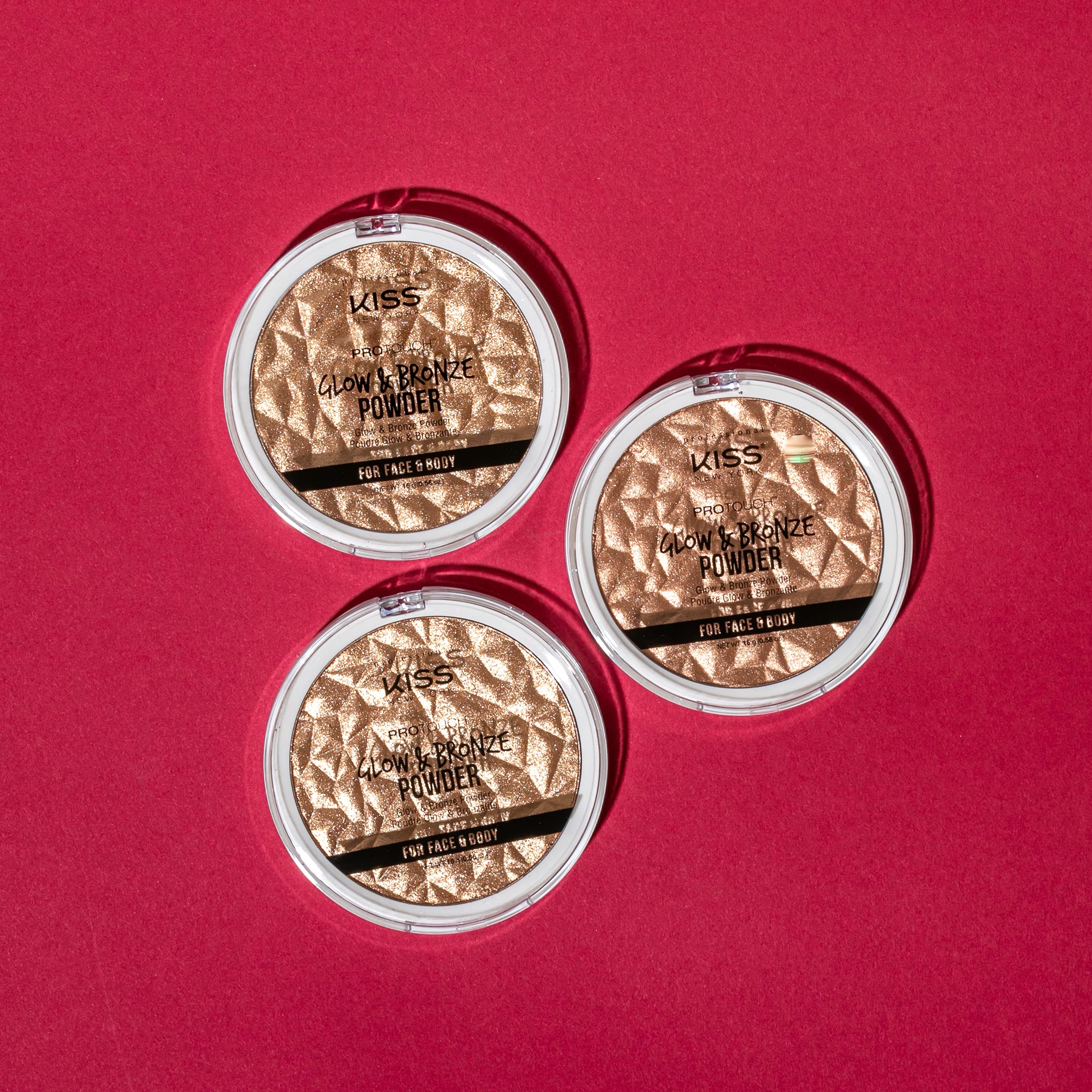 KISS NEW YORK Pro Touch Glow and Bronze Powder packaging and compact design for travel.