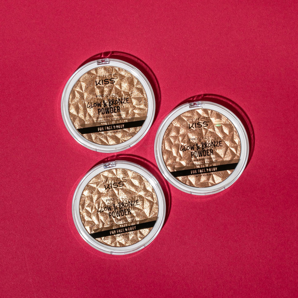 KISS NEW YORK Pro Touch Glow and Bronze Powder packaging and compact design for travel.