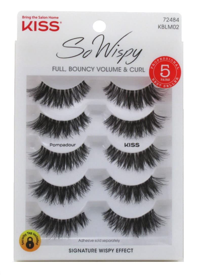 KISS So Wispy Pompadour lashes, close-up of pack3, lightweight feel for everyday wear.