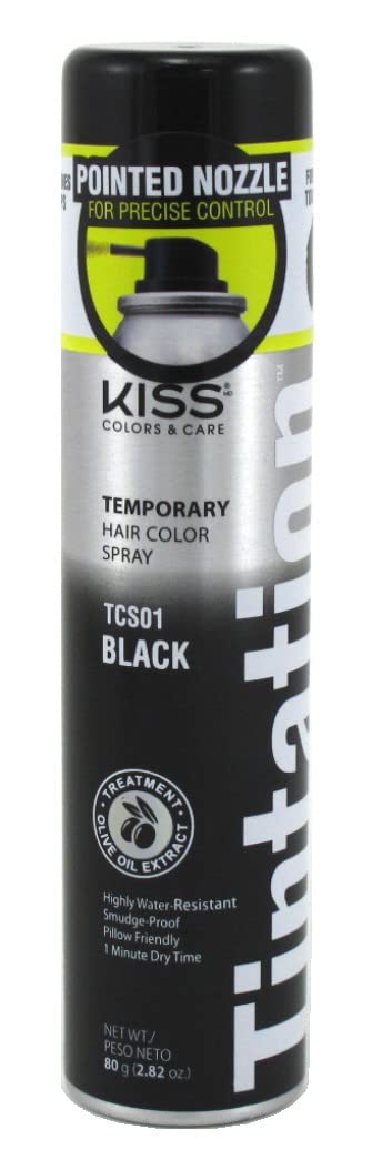 KISS Tintation black spray demonstrating pillow-friendly, smudge-proof finish after overnight wear.