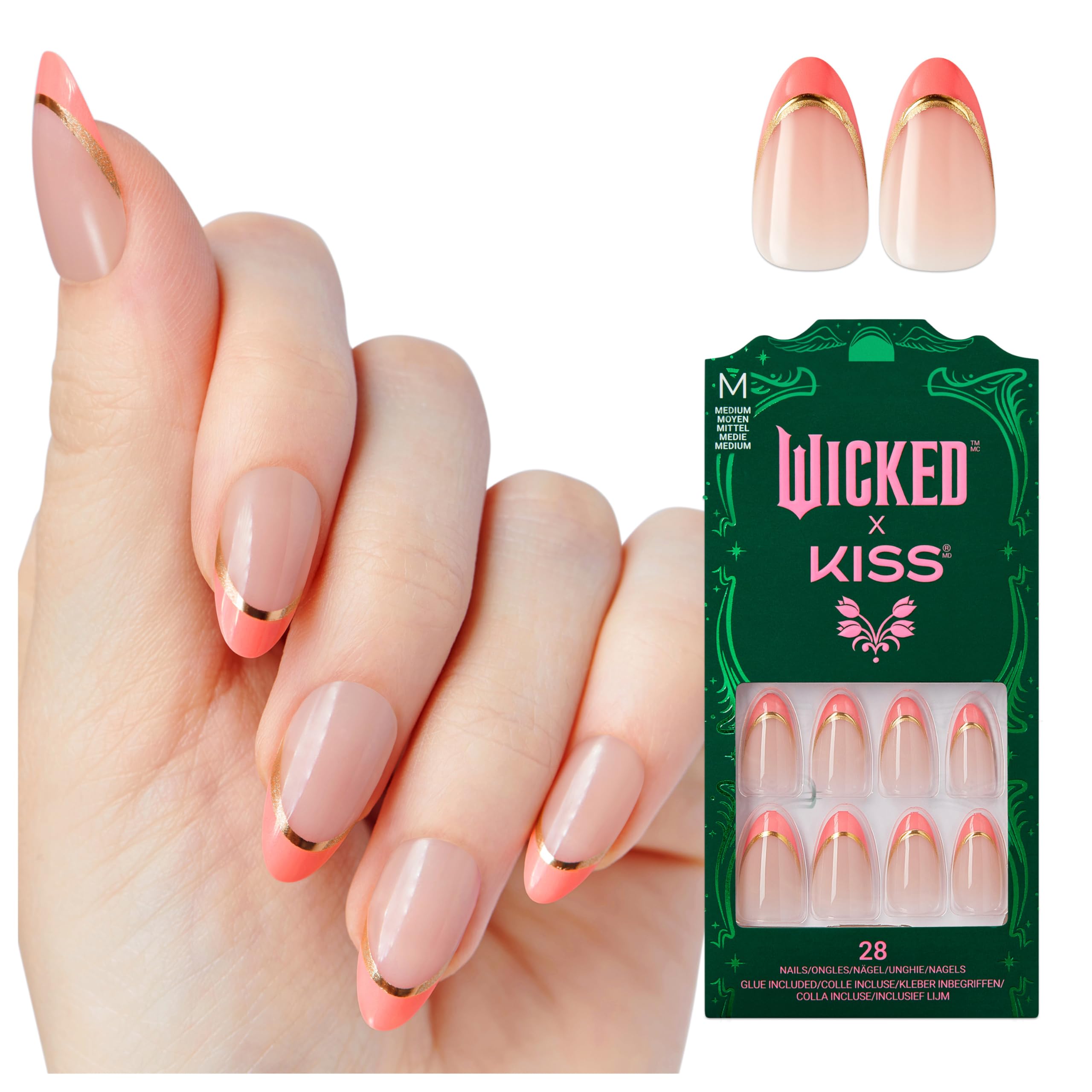 KISS WICKED X Glamorous Gal almond nails with pink tips for a luxe look.