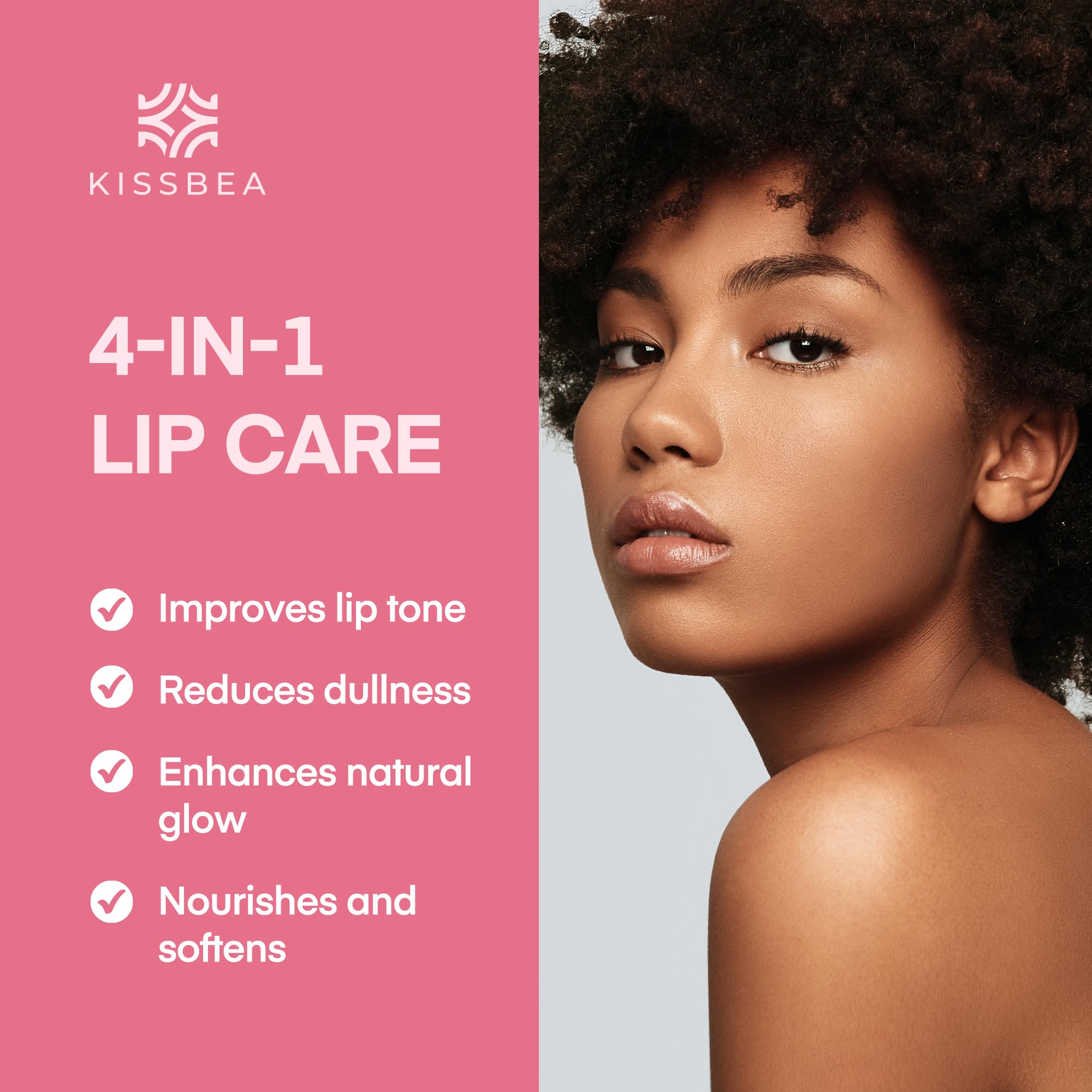 KissBea lip gloss texture on lips shows light, non-greasy absorption