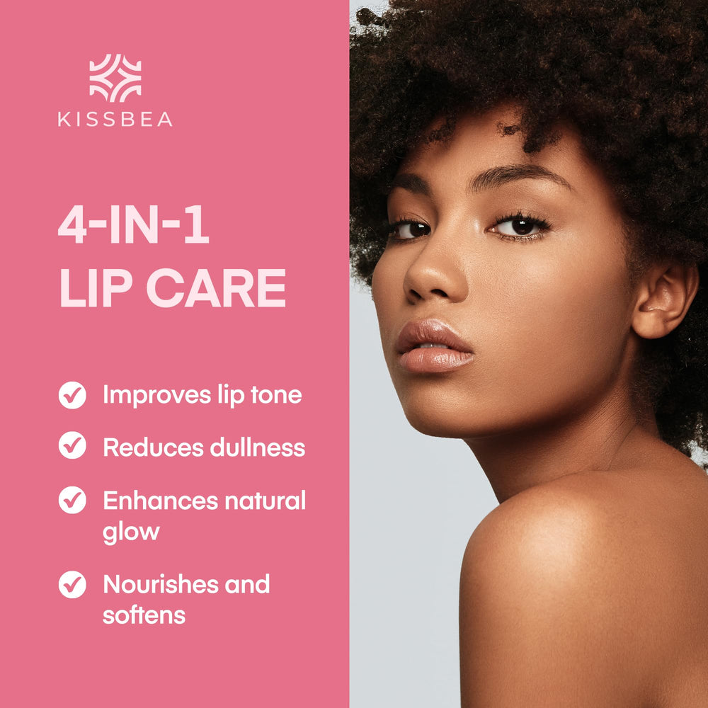 KissBea lip gloss texture on lips shows light, non-greasy absorption