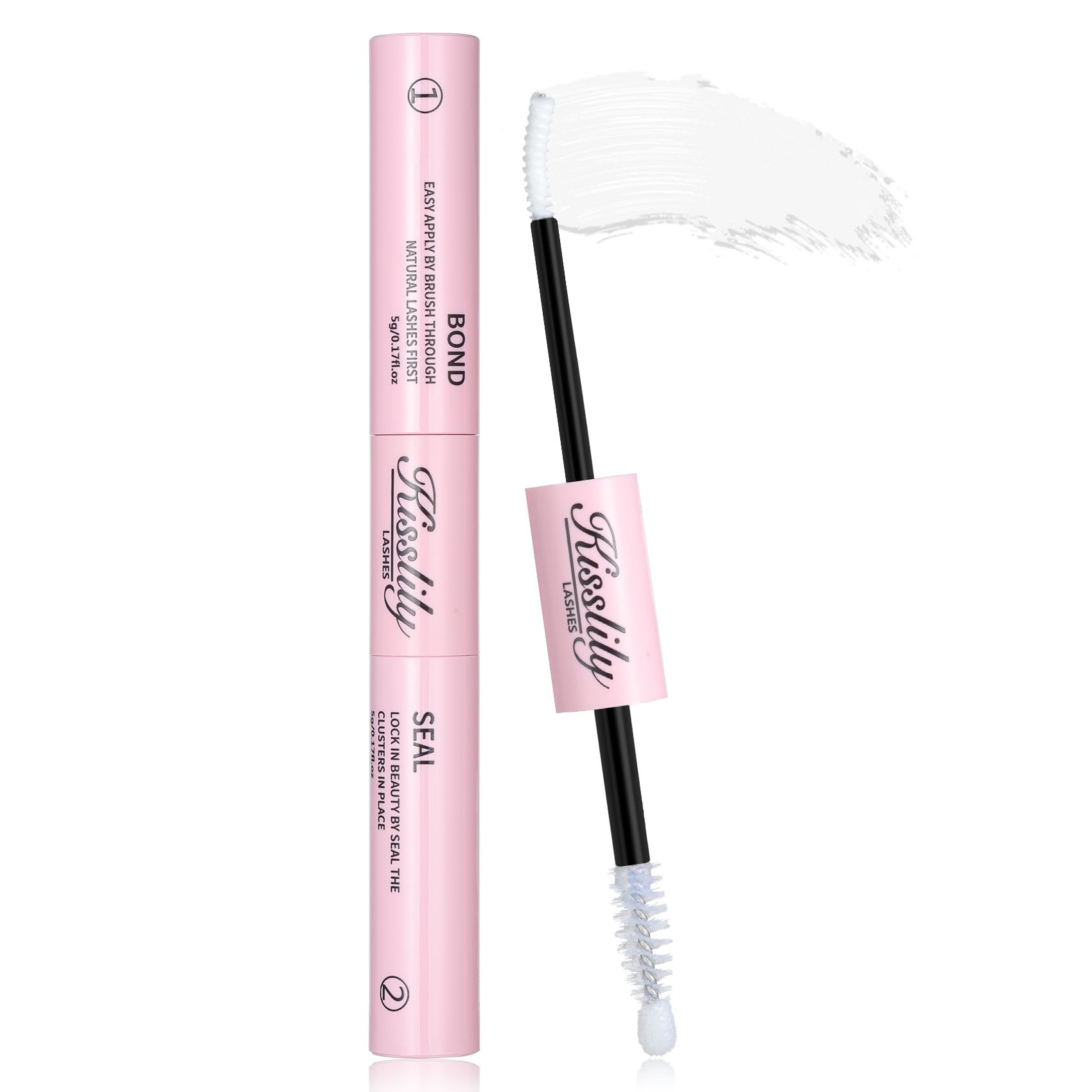 Kisslily Lash Cluster Glue bottle demonstrates 2-in-1 hold for all-day lashes.