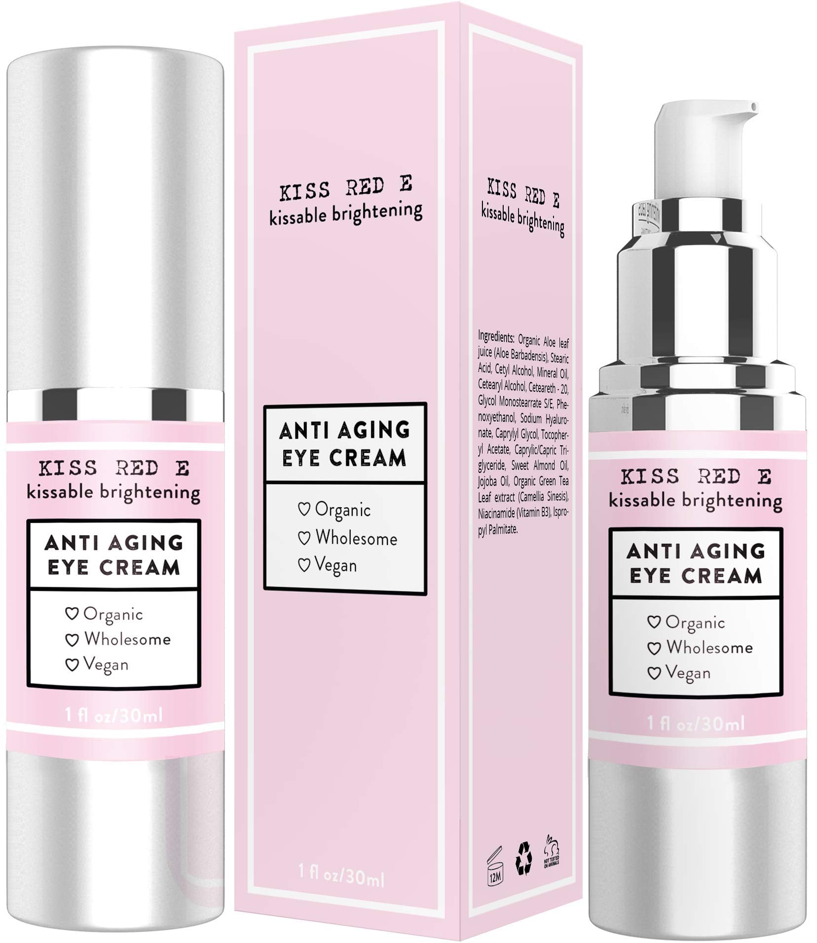 KissRedE anti aging eye cream bottle in premium packaging for on-the-go hydration