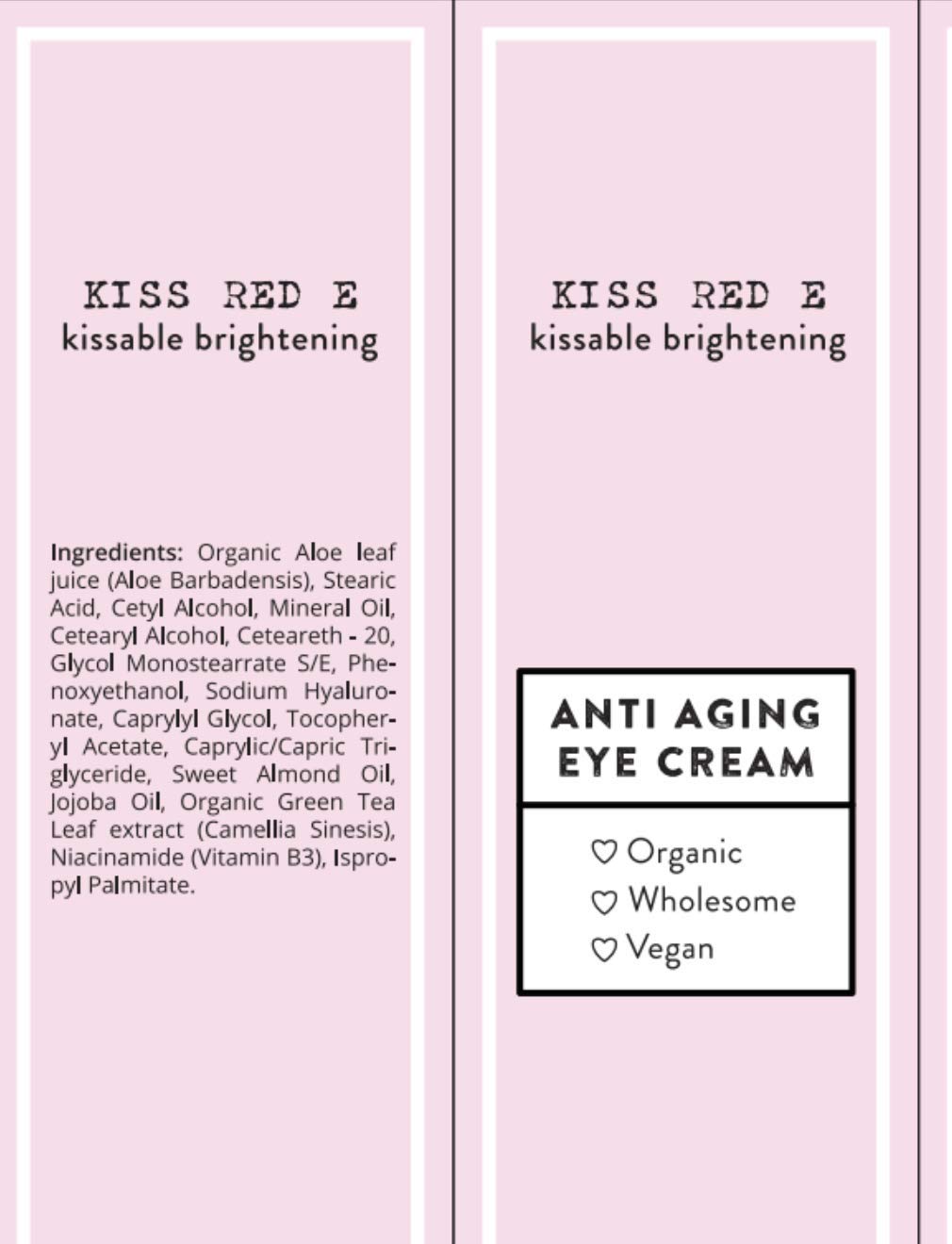 KissRedE vegan formula eye cream bottle with natural ingredients icon