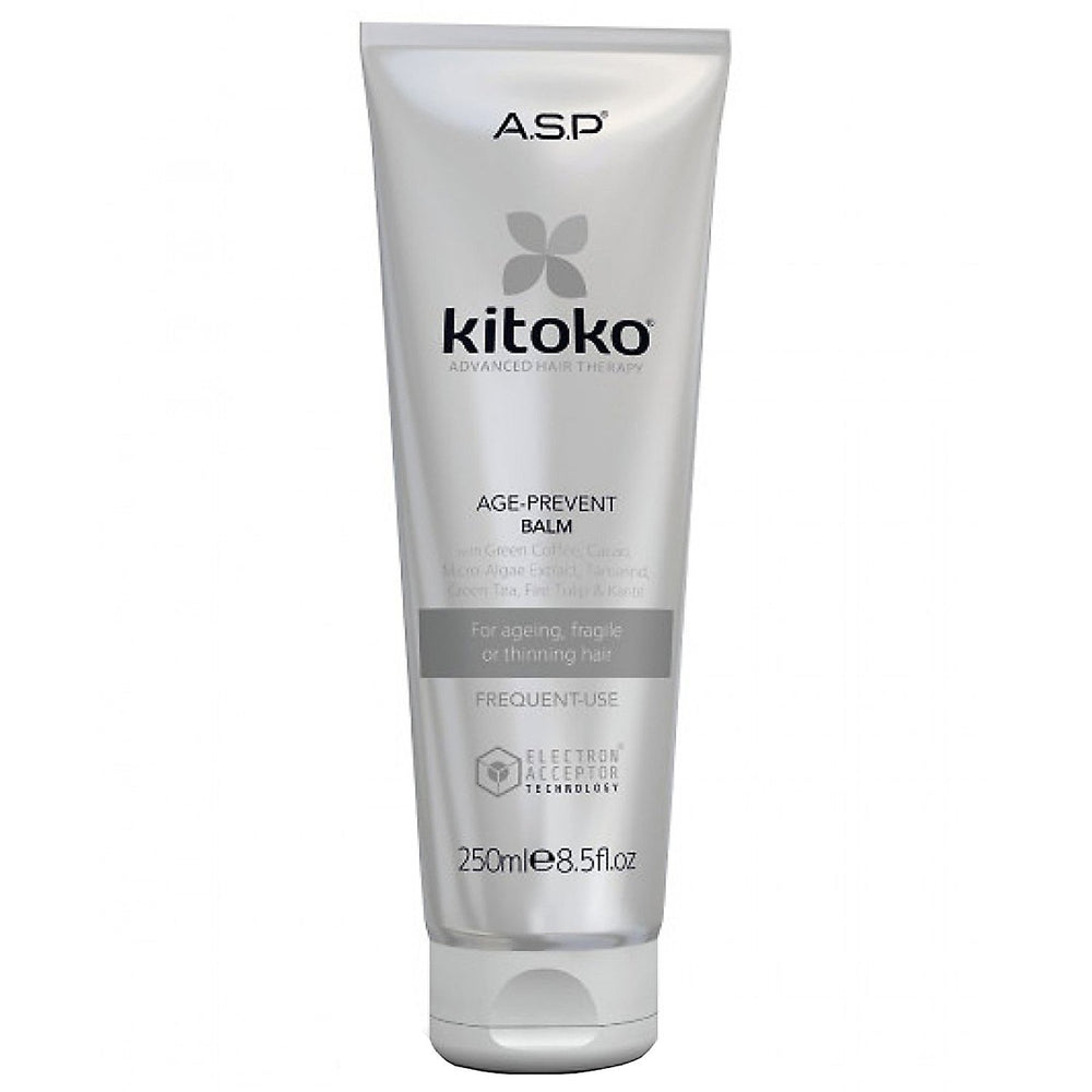Kitoko Age-Prevent Balm bottle promotes stronger, smoother hair.