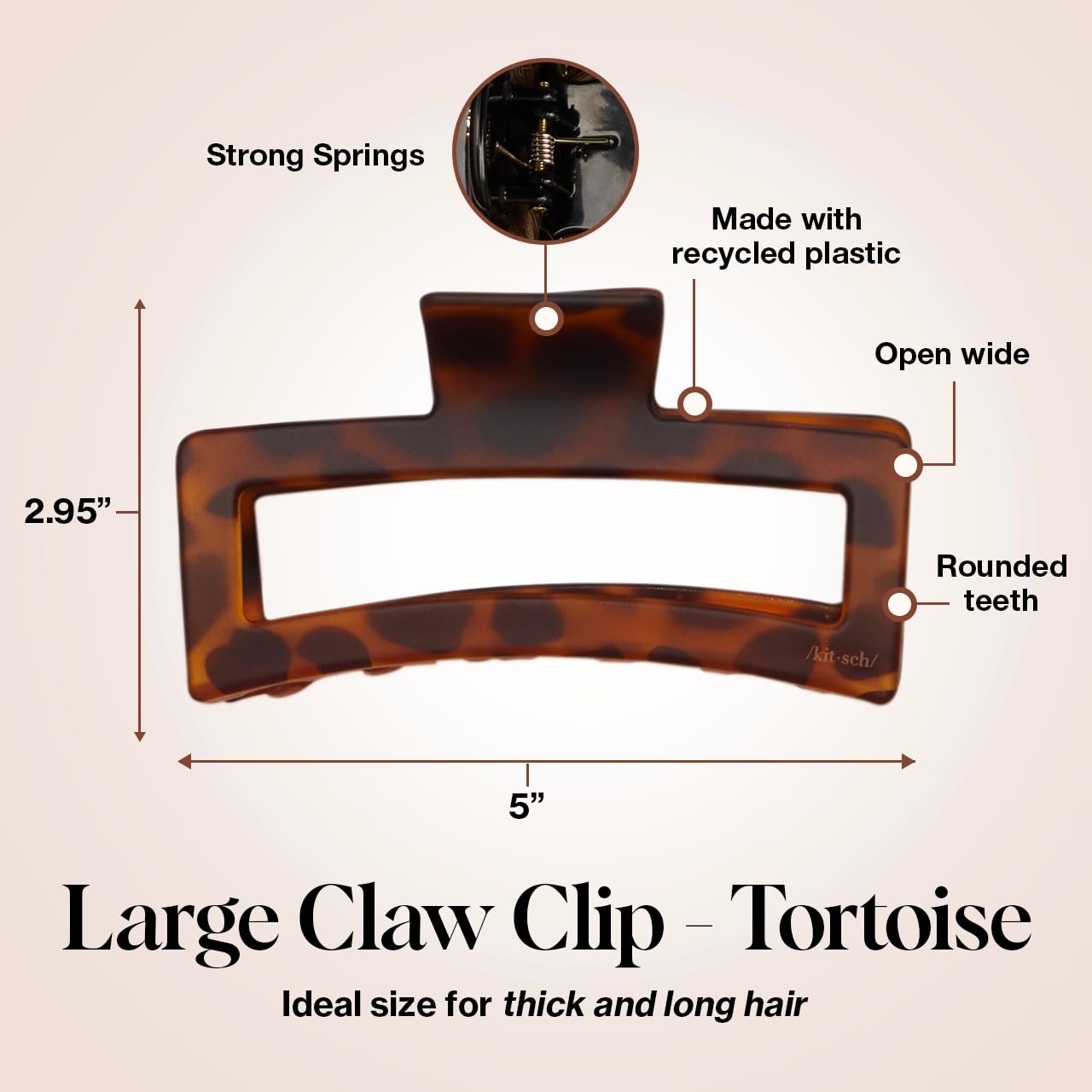 Kitsch large clip in use holds thick hair securely during daily activities