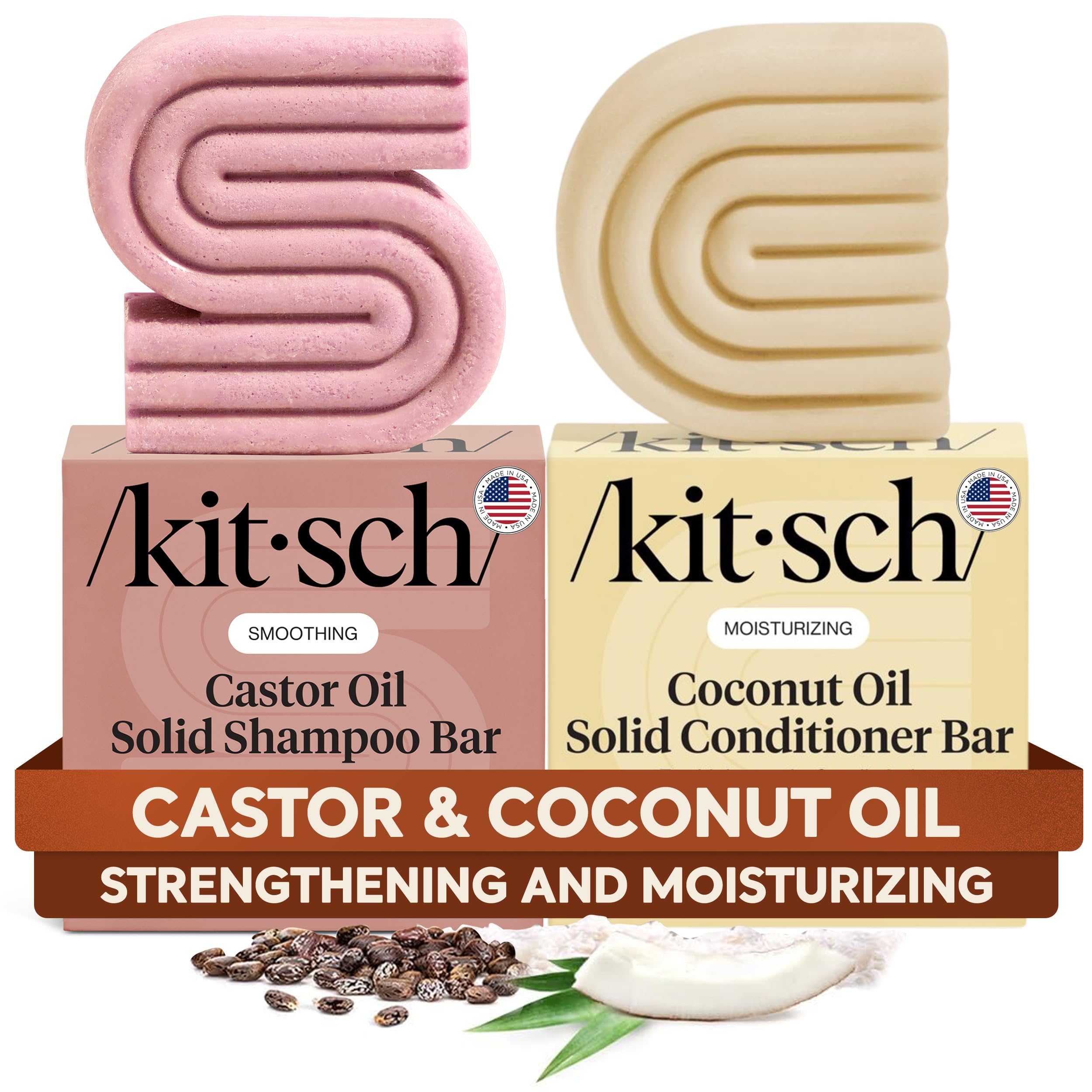 Kitsch Castor Oil Shampoo Bar packshot highlighting cleansing action for scalp vitality.