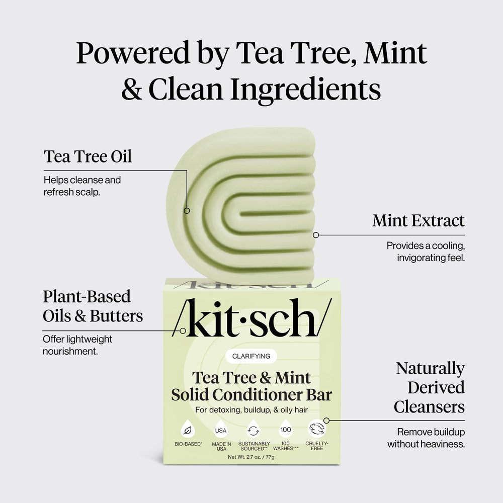 Close-up of tea tree and mint infusion in the Kitsch conditioner bar.