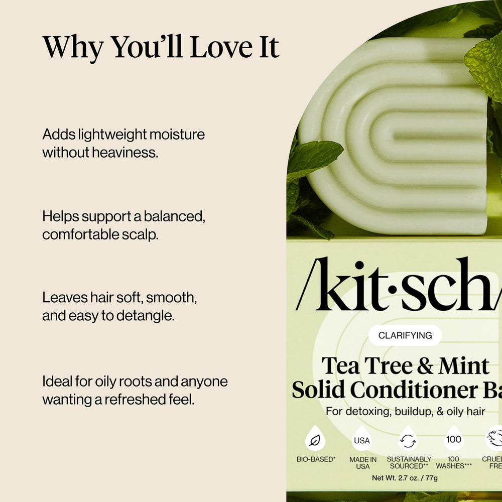 Kitsch conditioner bar in a shower scene delivering lightweight hydration.