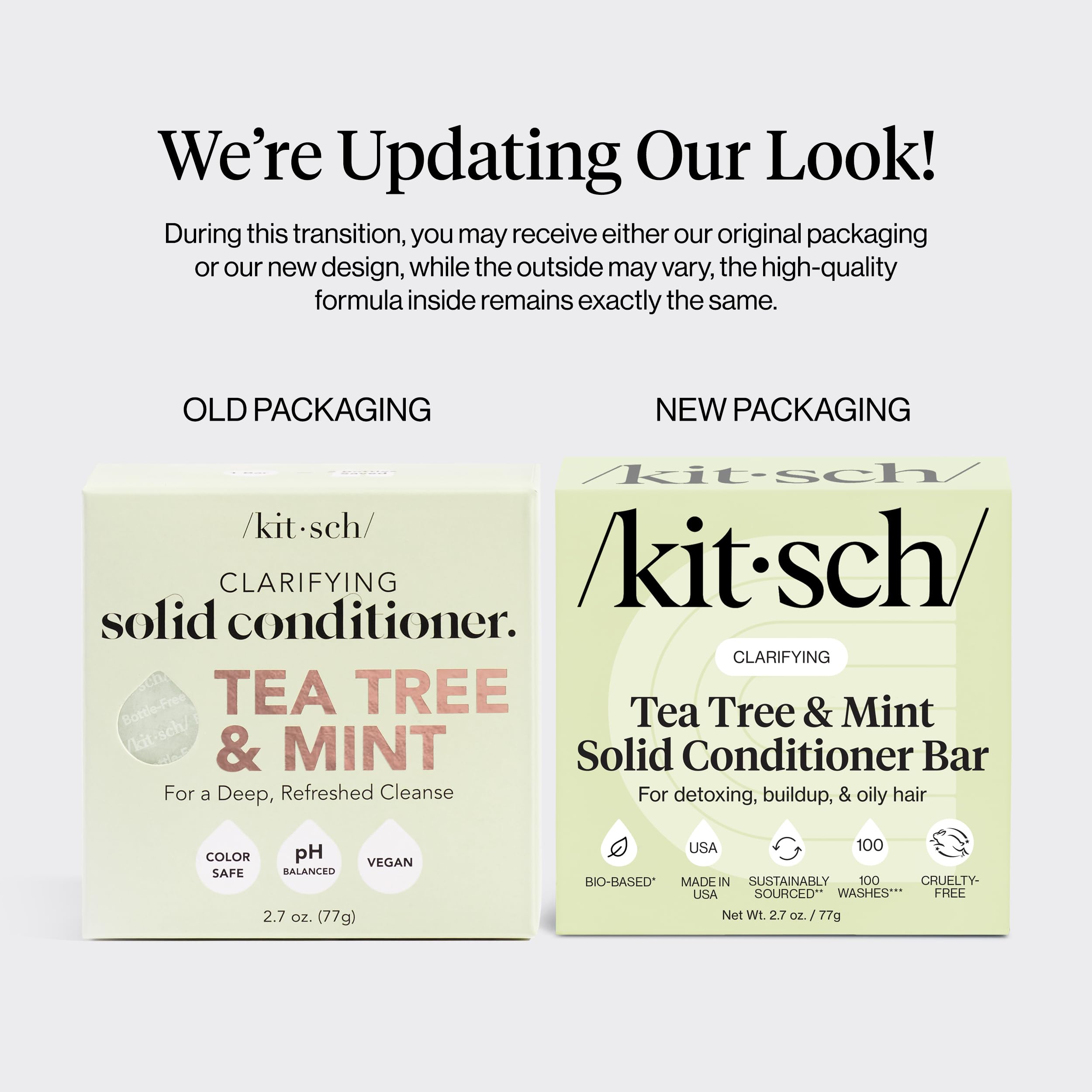 Kitsch conditioner bar in hand shows portable travel-friendly hair care.