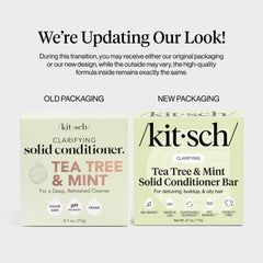 Kitsch conditioner bar in hand shows portable travel-friendly hair care.
