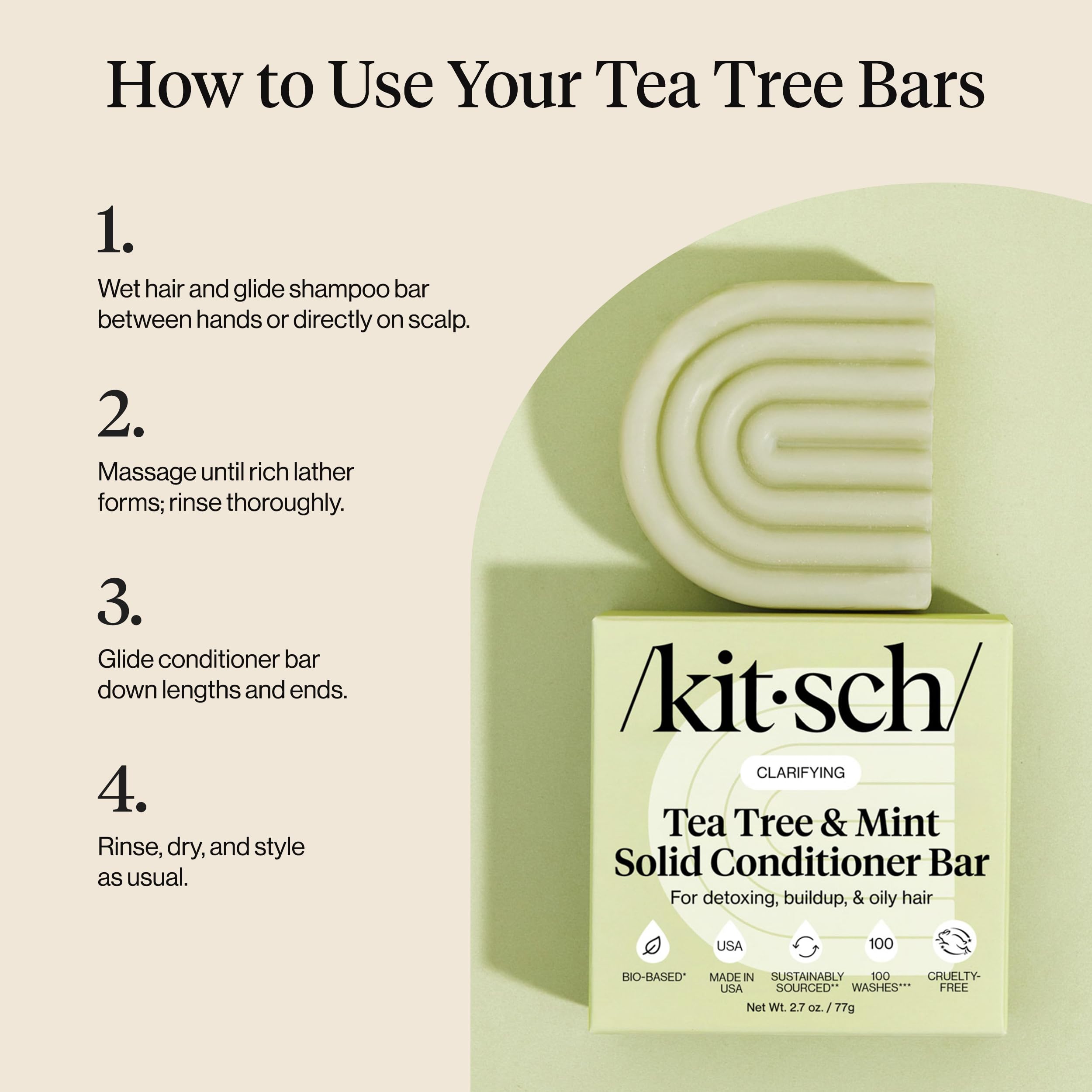Kitsch conditioner bar vegan cruelty-free notes emphasized for mindful care.