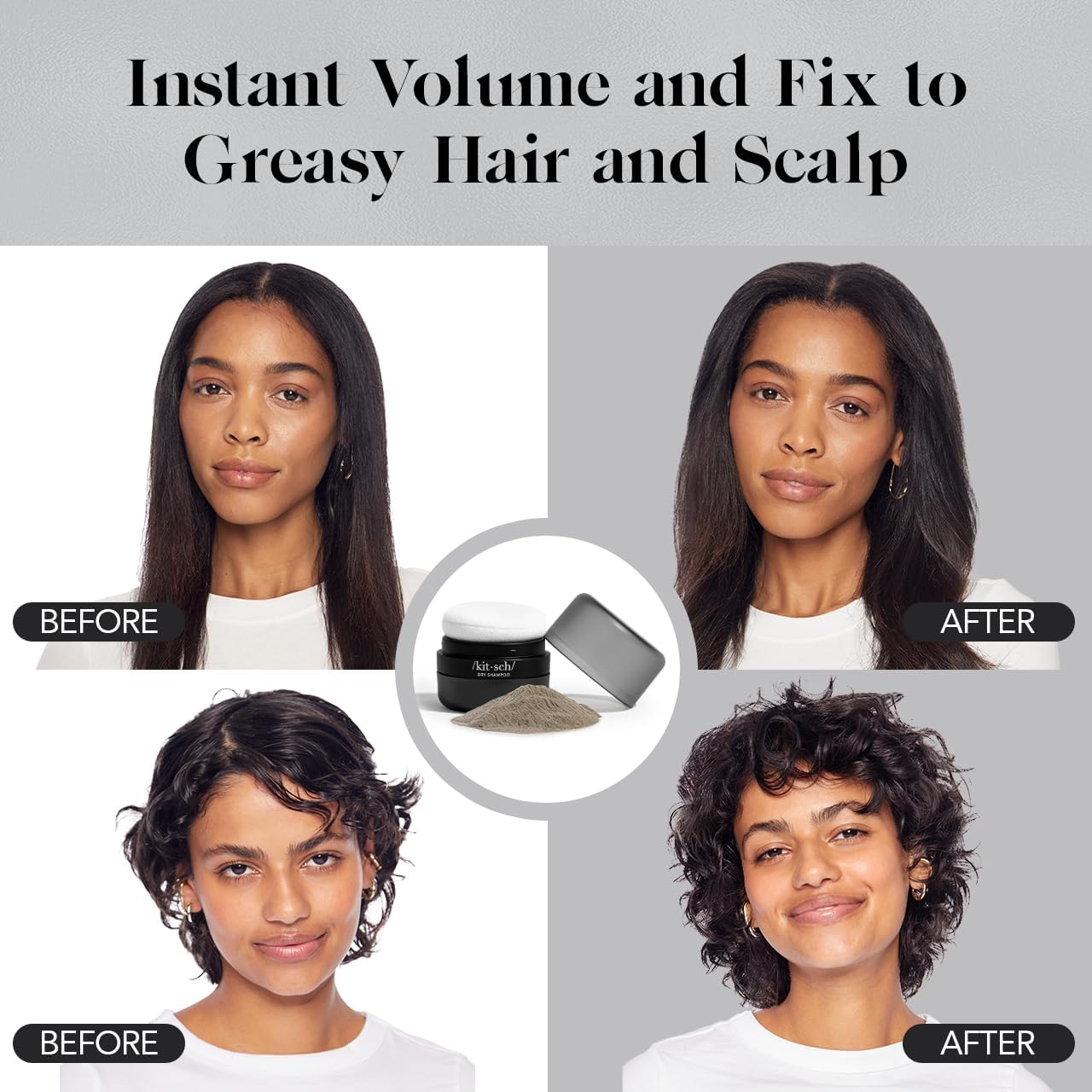 Kitsch dry shampoo powder absorbs oil to refresh hair