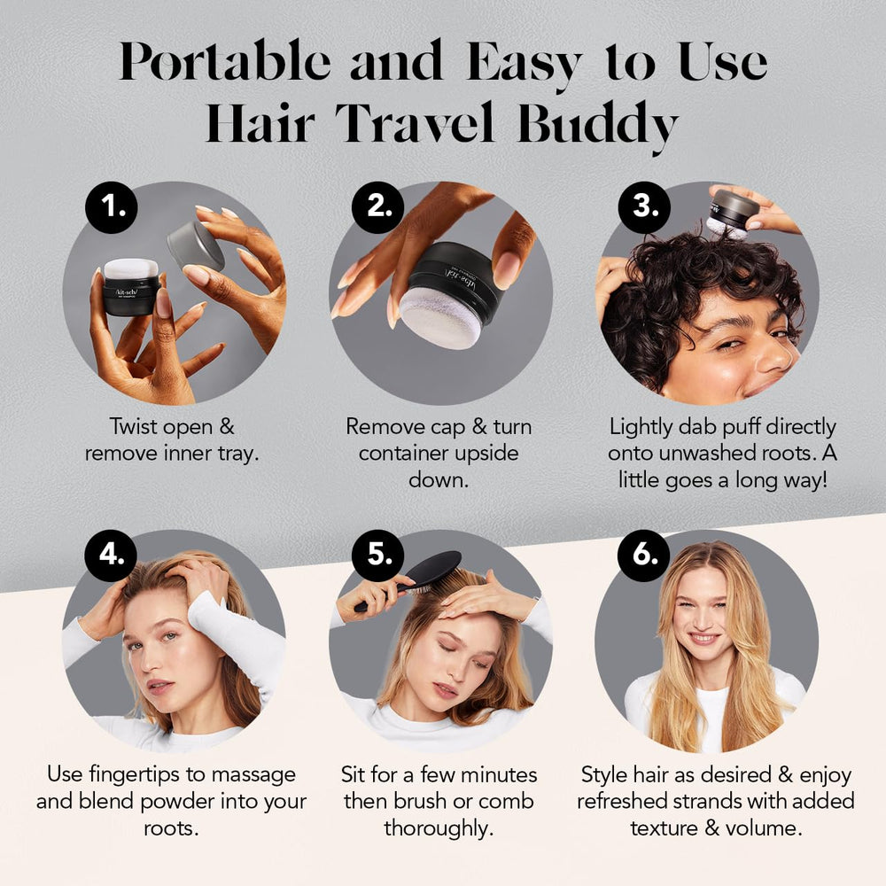 Kitsch dry shampoo powder blends with hair without white cast